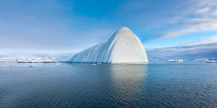 An icy Arctic coastal landscape in Greenland with a bird flying above an impressive iceberg close to sunset. The Icy Arctic - Copyright Johan Peijnenburg - NiO Photography