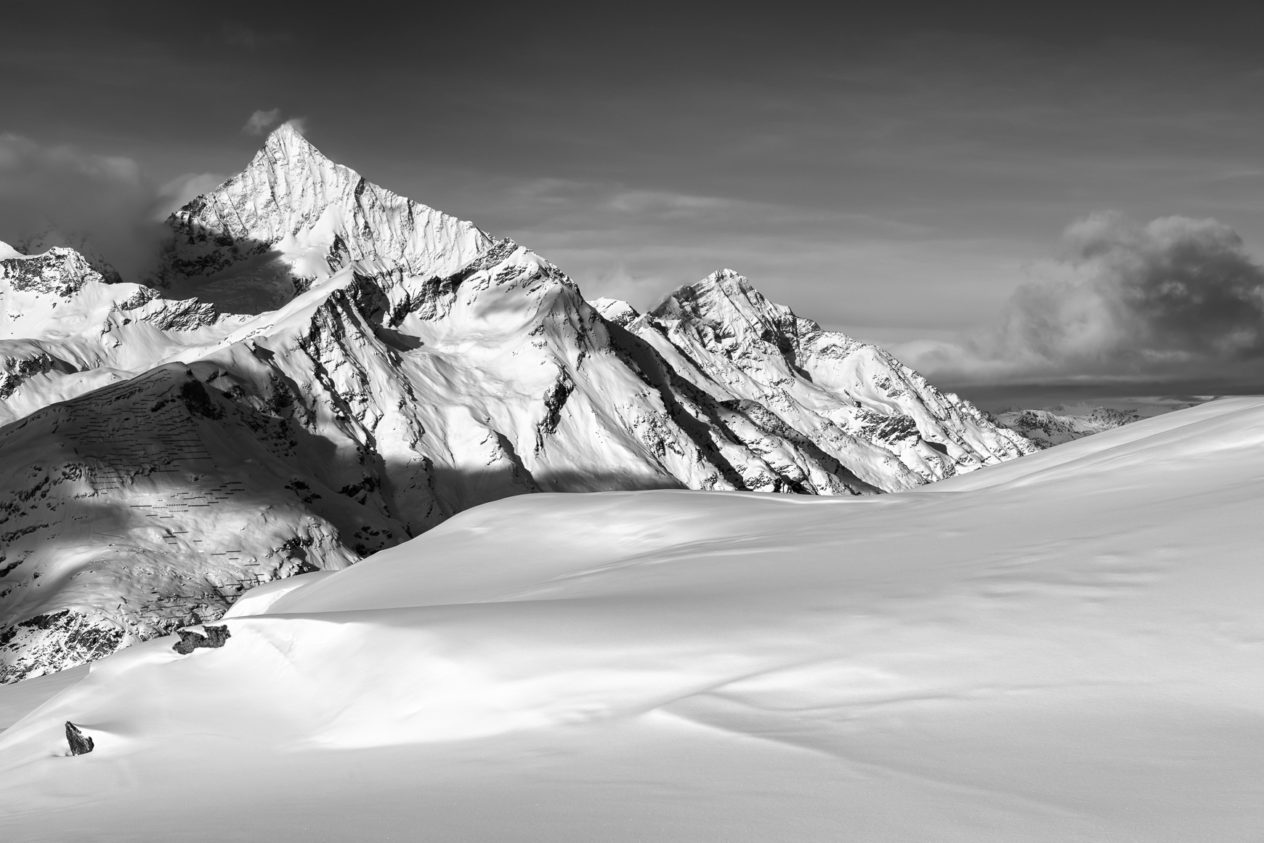 The Weisshorn and surrounding mountains near Zermatt in winter time, in black & white. Weisshorn in winter - Copyright Johan Peijnenburg - NiO Photography